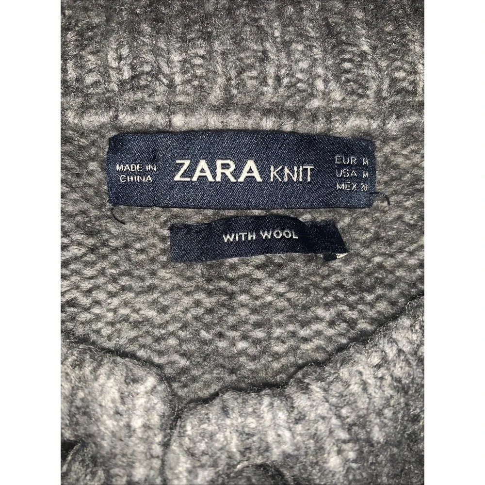 Zara Sweater Womens M Knit Wool Blend Boxy Tie Front Pullover Gray Preppy Casual